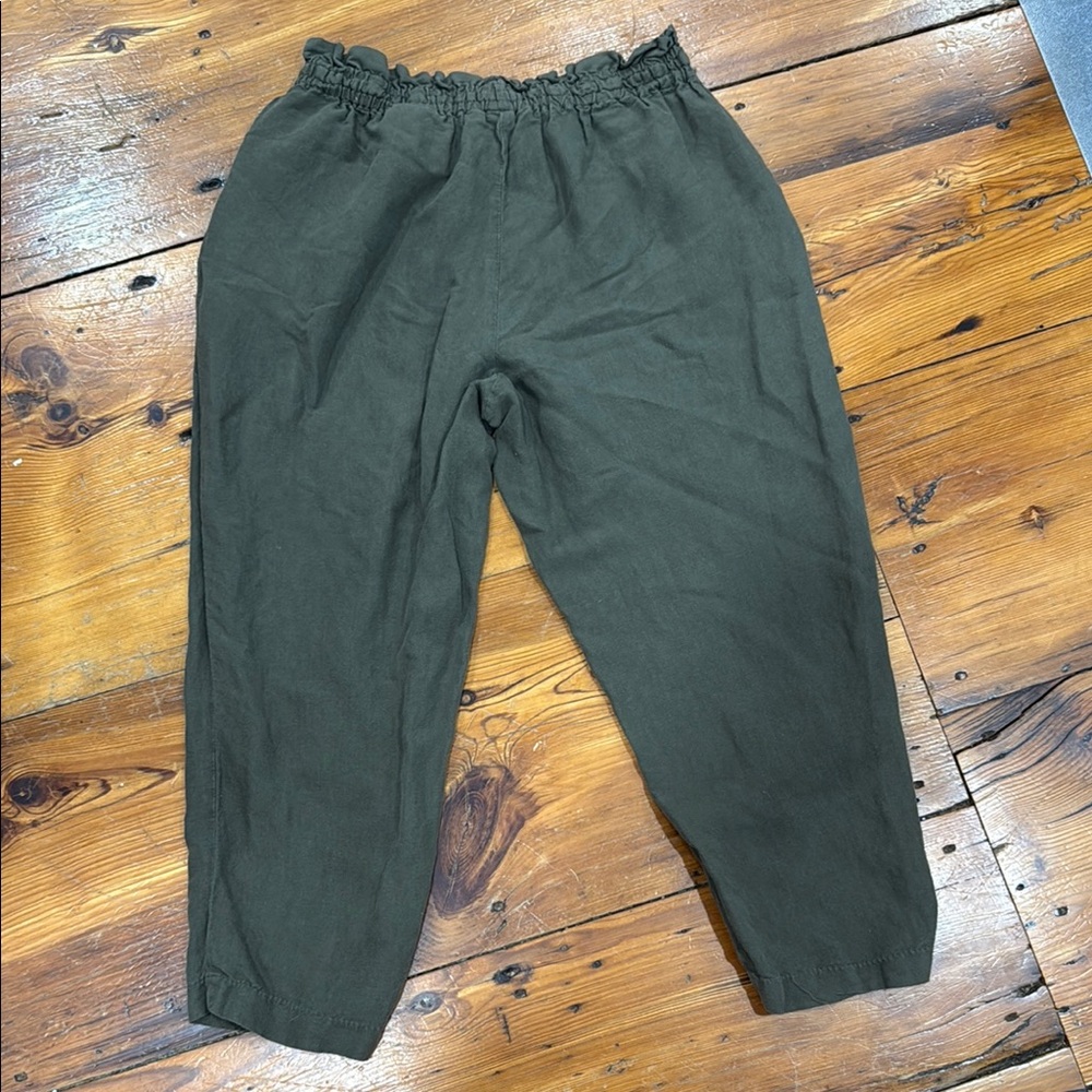 H & M Dark Green Linen Blend Elastic Waistband Lightweight Pants Size Medium - Picture 10 of 13
